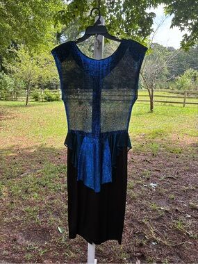 Vintage Disco Era: Sparkly Blue and Black 1980’/90’s Dress, Morgan and Co. Sz13